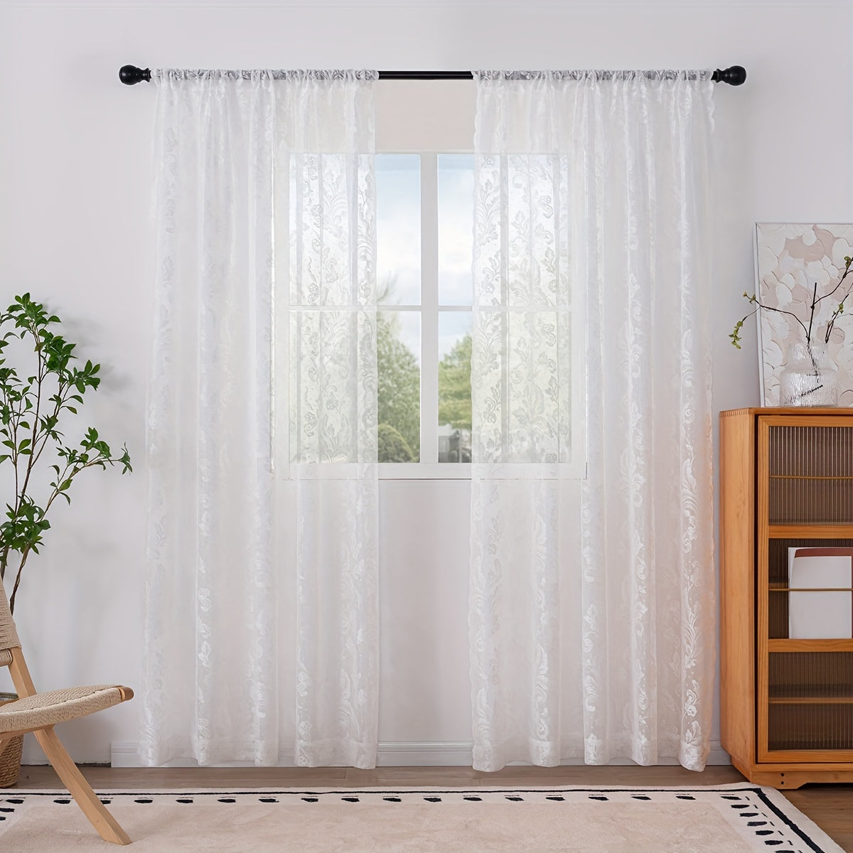 Rideaux voilages romantiques noirs – 2 panneaux à passe-tringle