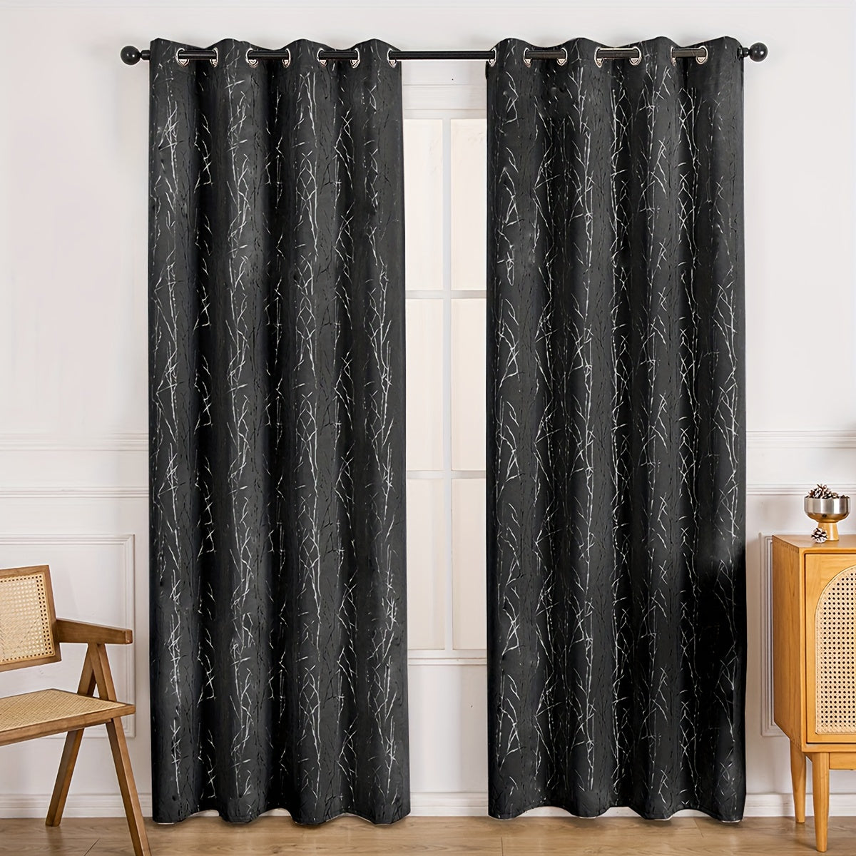 Rideau occultant à motifs branches dorées en polyester pour chambre