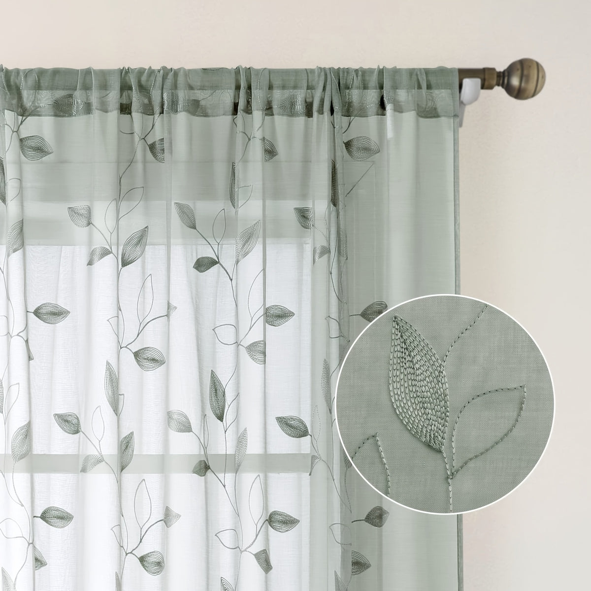Rideaux voilage brodés motif feuilles style jardin, hauteur 200 à 239 cm Image