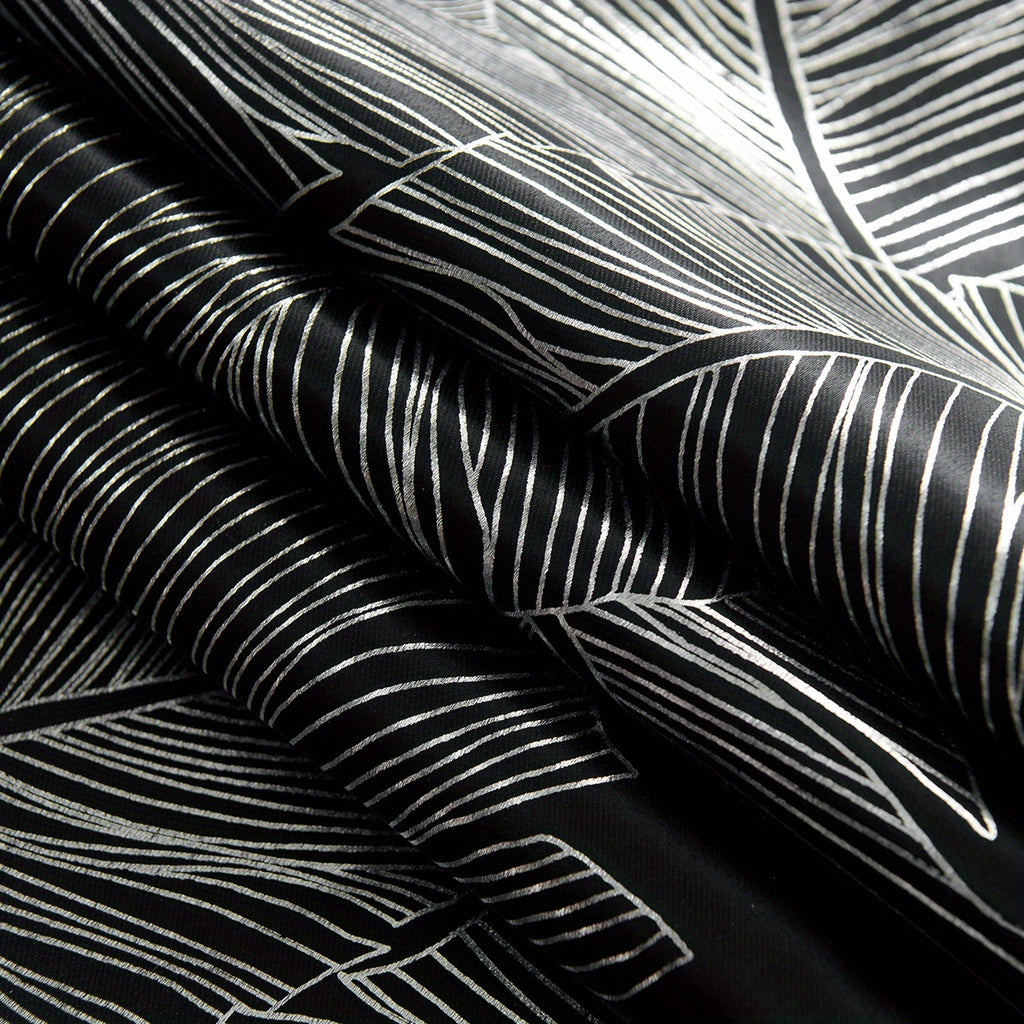 Rideau occultant noir ou gris à motifs feuilles, noir