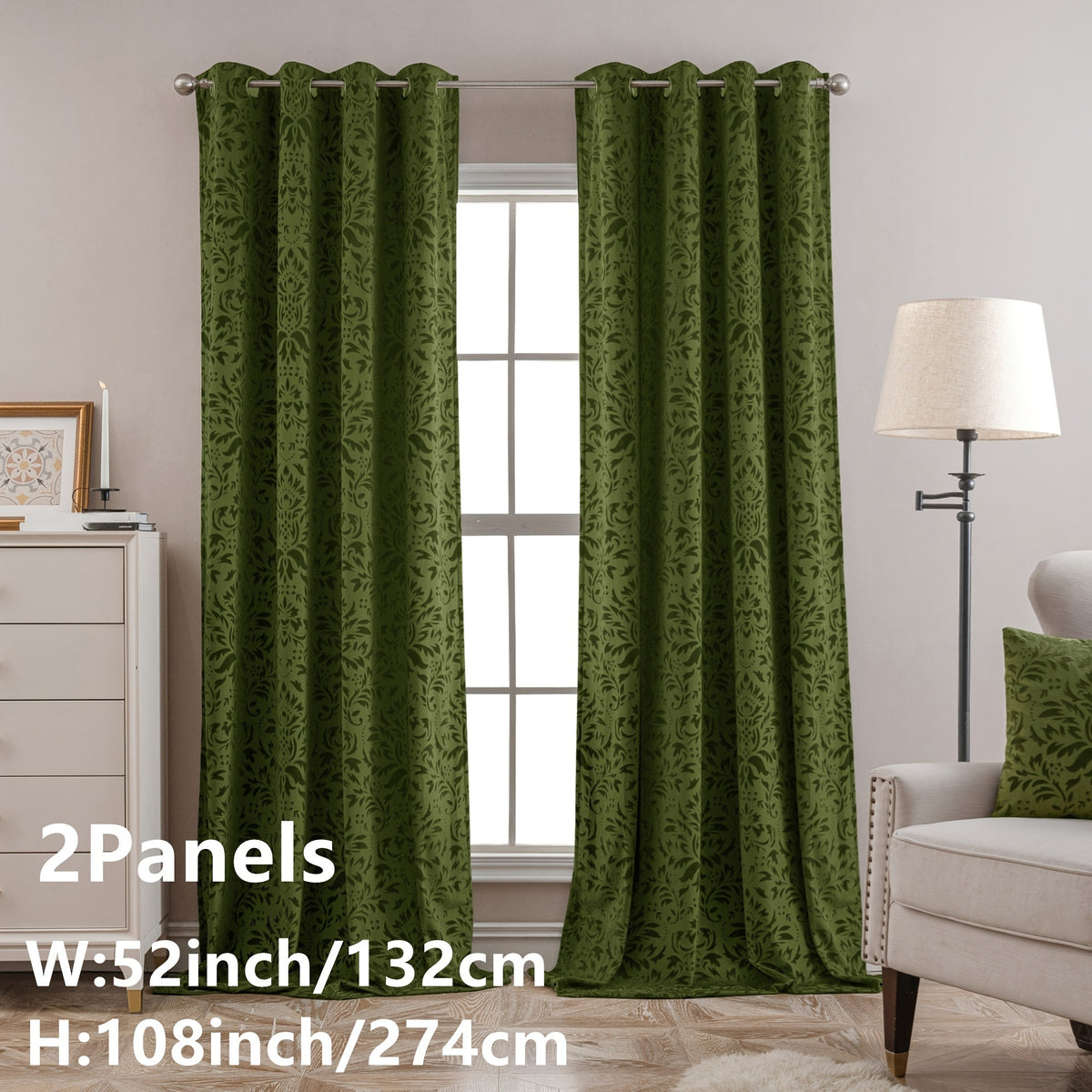 Rideaux velours à motifs floraux européens vert émeraude (2 panneaux), vert