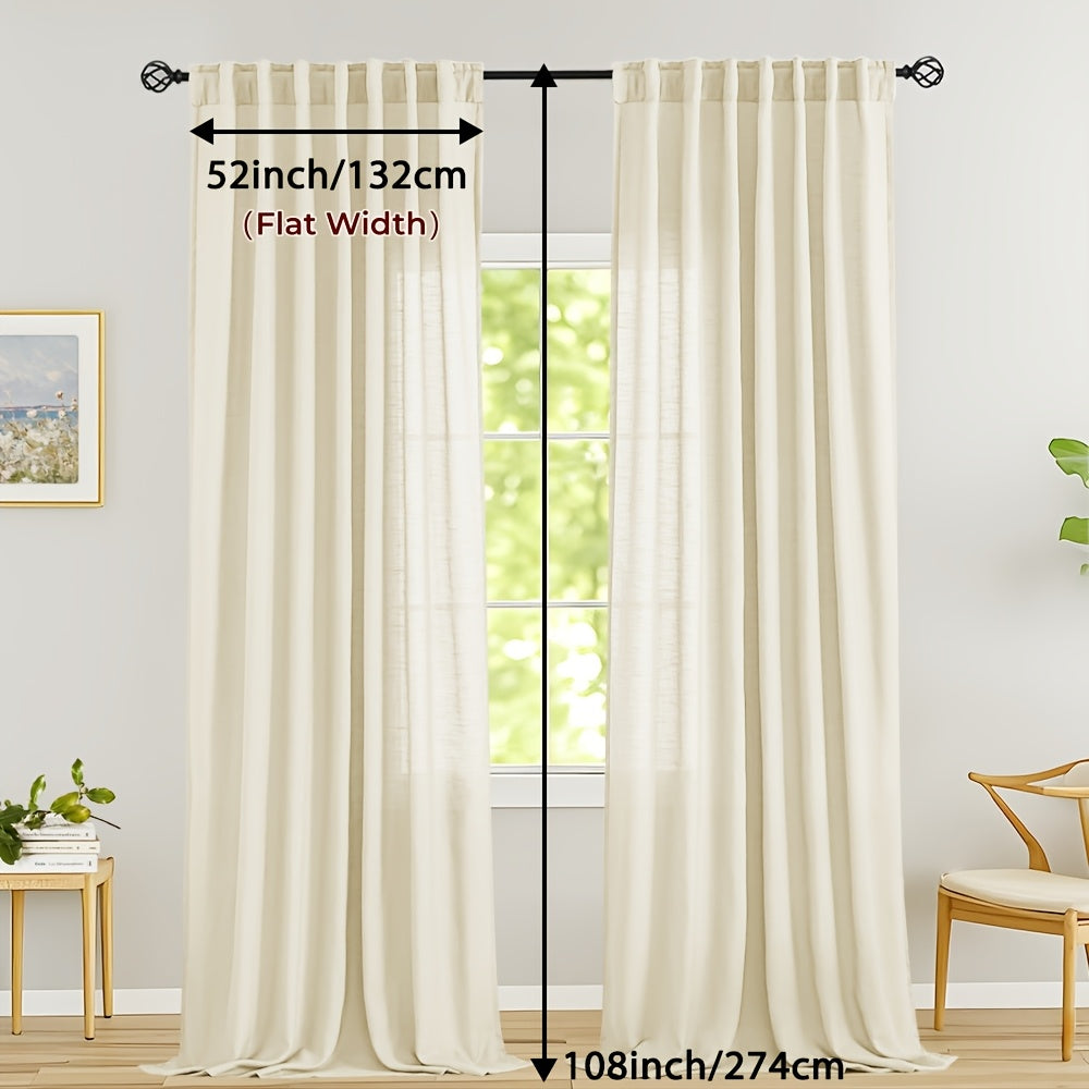 Rideaux voilage lin mélangé semi-transparents style classique (2 Panneaux)