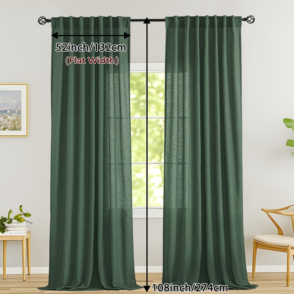Rideaux voilage lin mélangé semi-transparents style classique (2 Panneaux)
