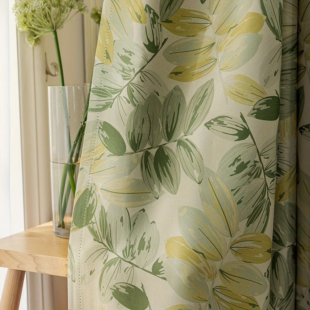 Rideaux tamisants imprimé feuilles vertes en polyester, largeur 140 à 199 cm
