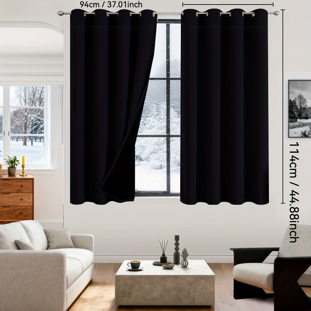 Rideaux occultants 100% blackout en polyester thermique (2 panneaux), noir