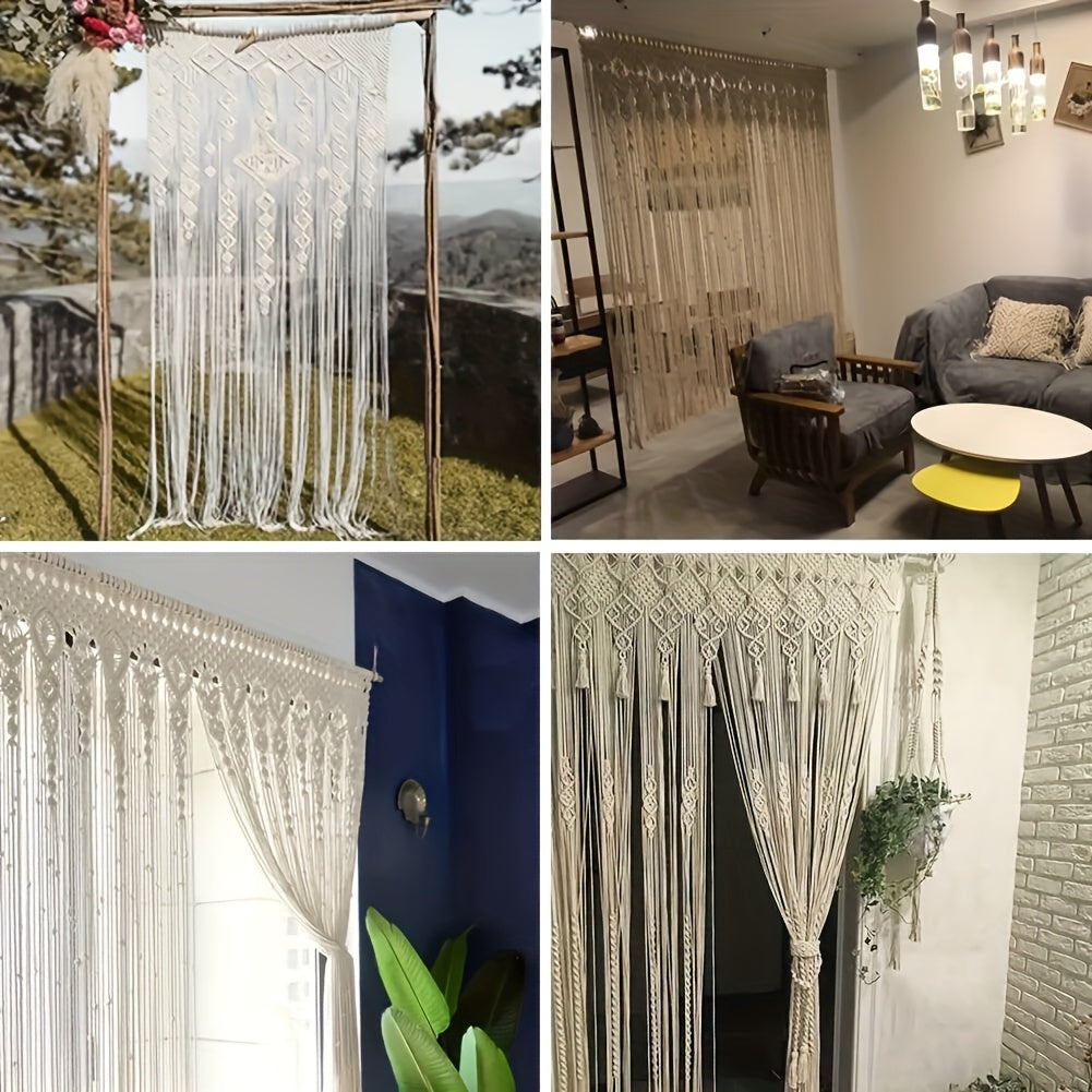 Rideau macramé bohème extra-long en coton ajouré pour porte (1 panneau)