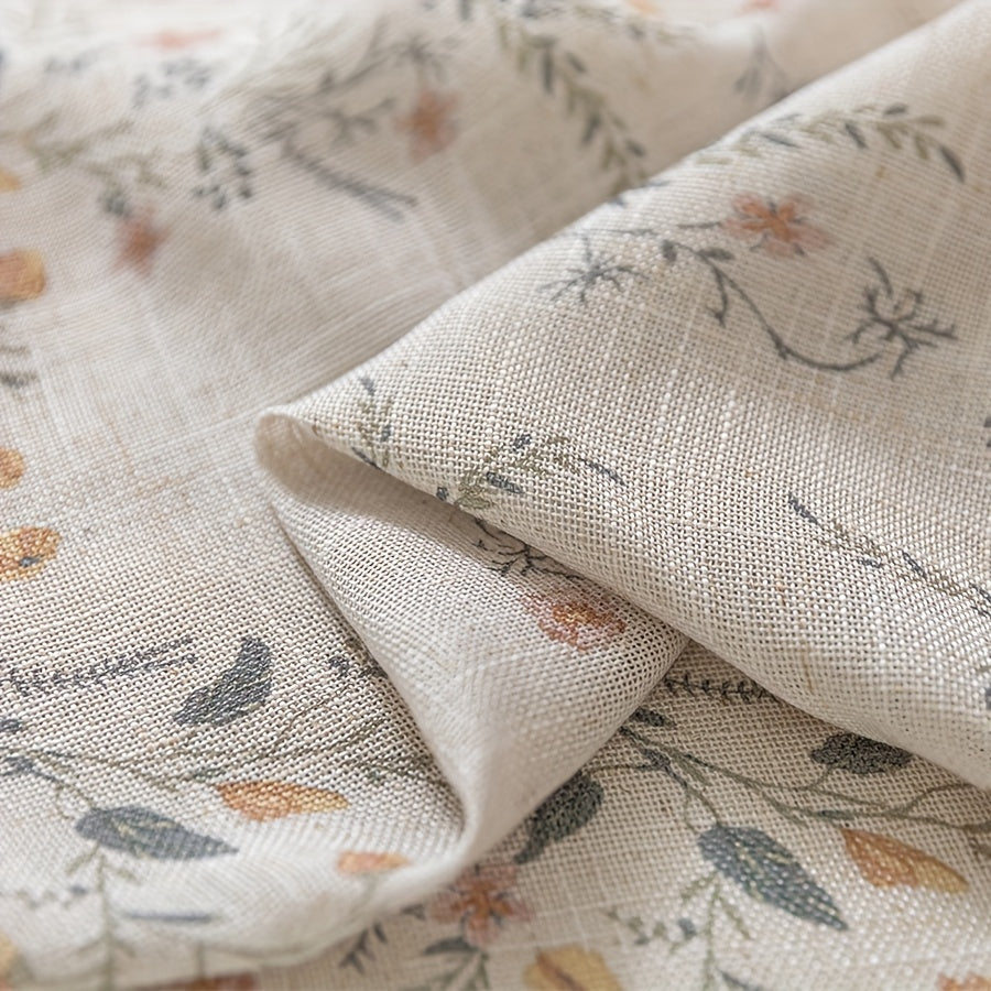 Rideau voilage fleuri style campagne chic avec pompons beige, hauteur 240 à 269 cm Image