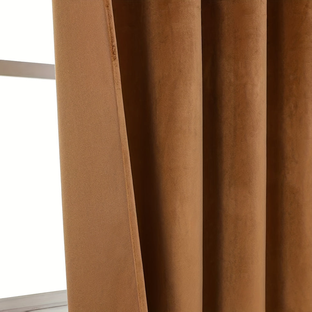 Rideaux occultants velours marron café en polyester (2 panneaux), hauteur 200 à 239 cm