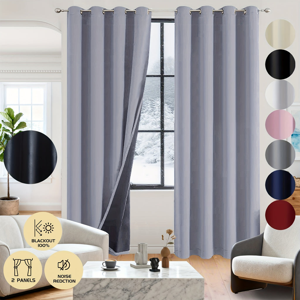 Rideaux occultants 100% blackout en polyester thermique (2 panneaux), hauteur moins de 160 cm