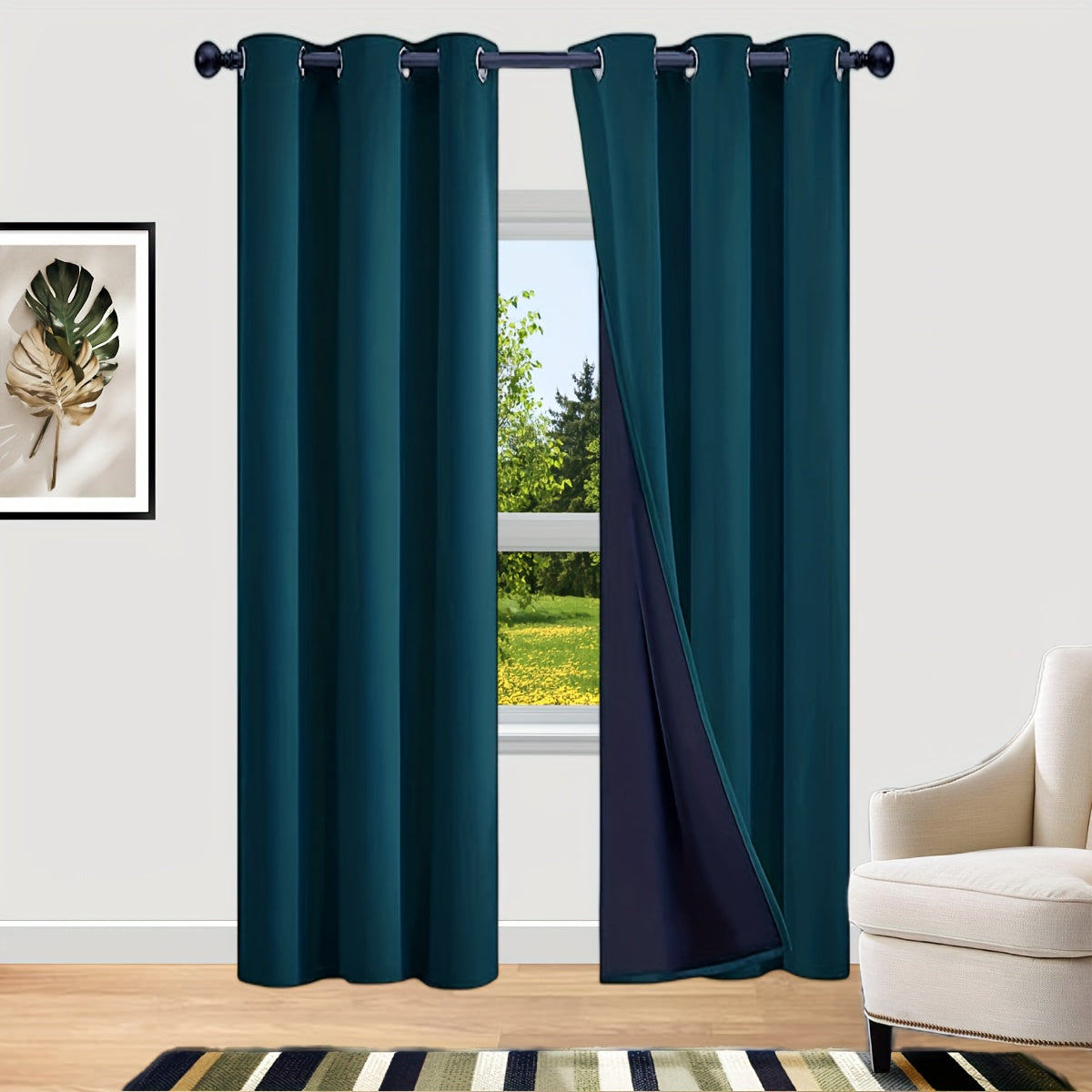 Rideaux occultants 100 % blackout à œillets en polyester pour chambre et salon - 2 pièces