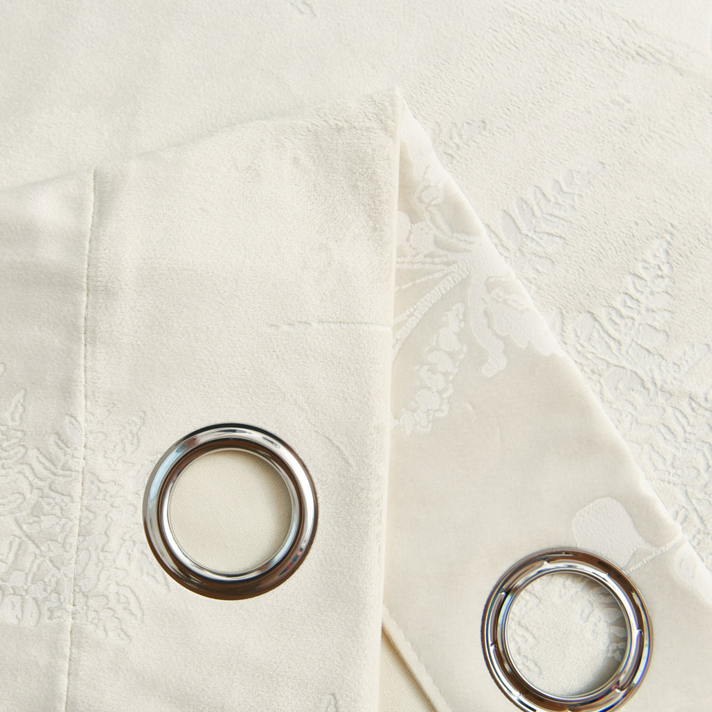 Rideau velours à œillets motif feuillage isolant thermique, blanc