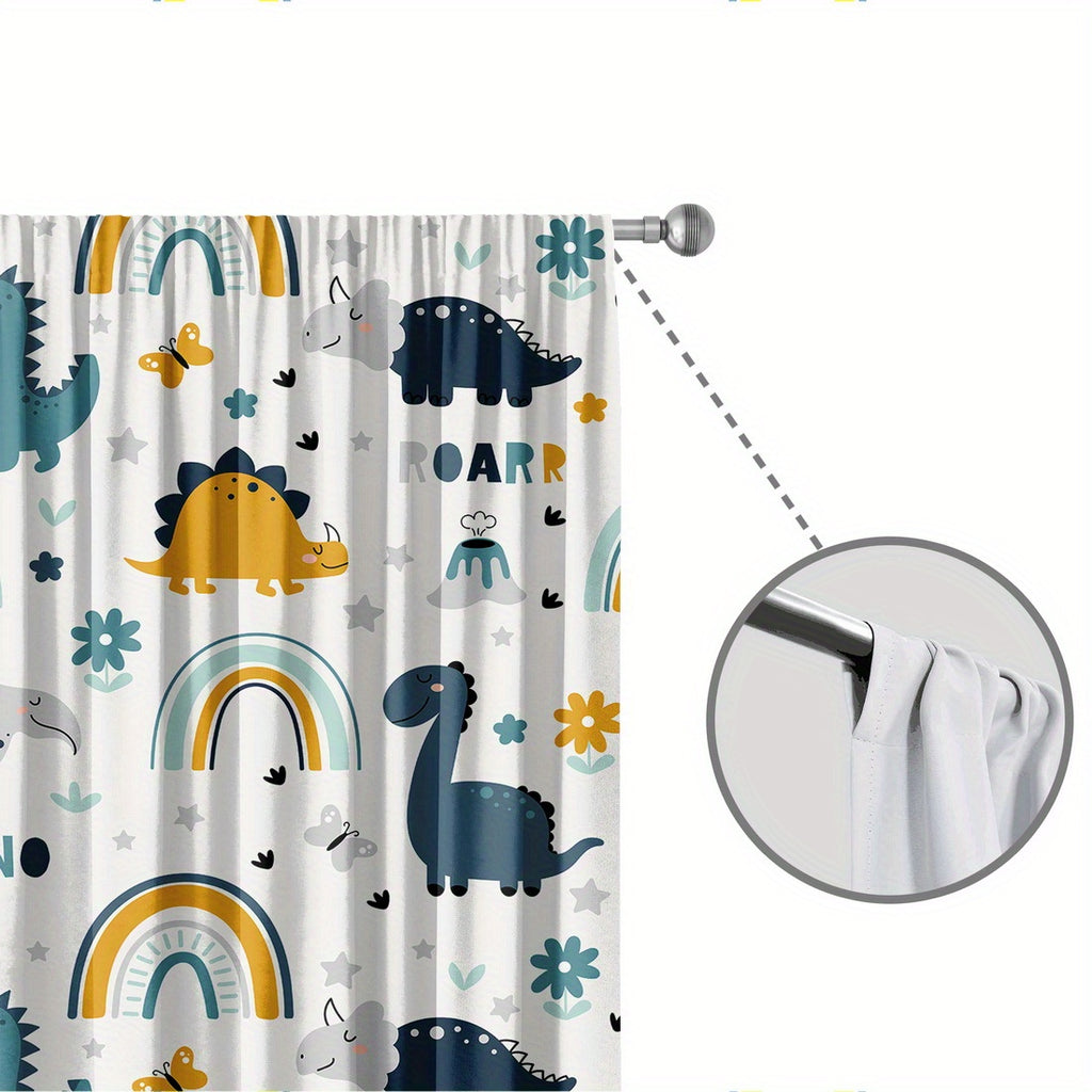 Rideau tamisant enfant à imprimé dinosaures en polyester (2 panneaux), hauteur moins de 160 cm