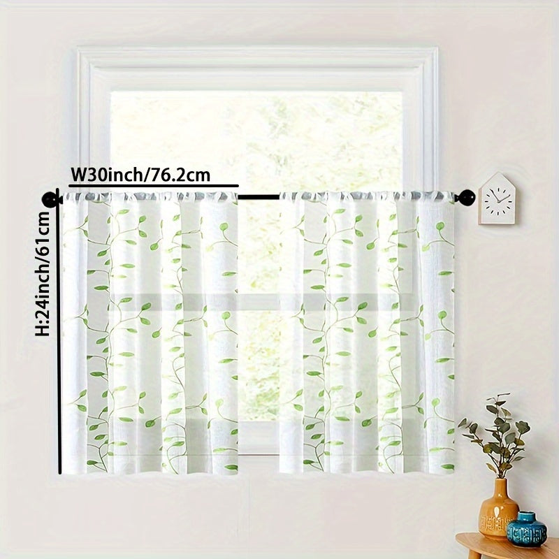 Rideau voilage brodé feuilles en polyester tamisant pour cuisine (1/2 panneaux)