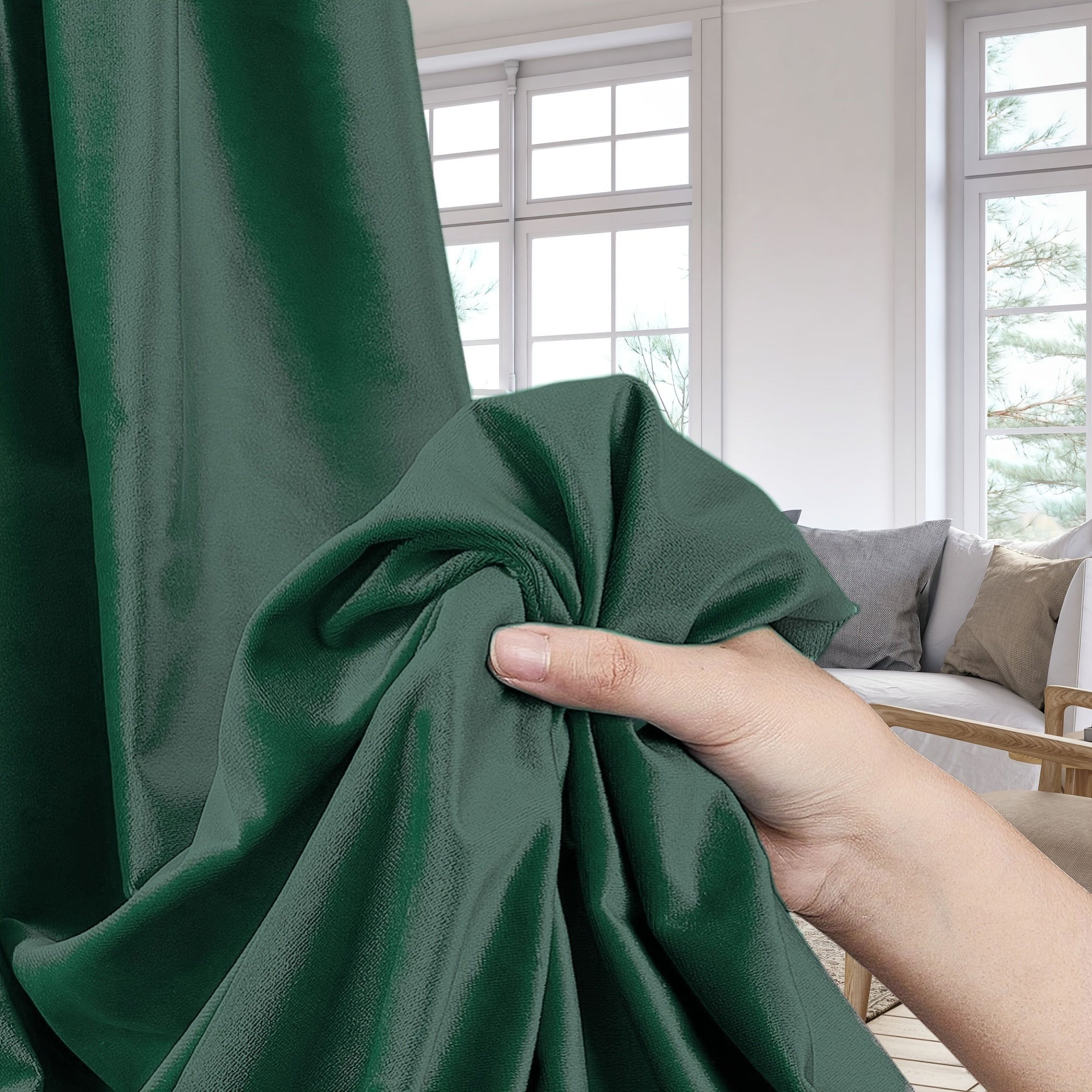 Rideaux courts en velours tamisant pour petite fenêtre et cuisine (2 p, hauteur 240 à 269 cm Image