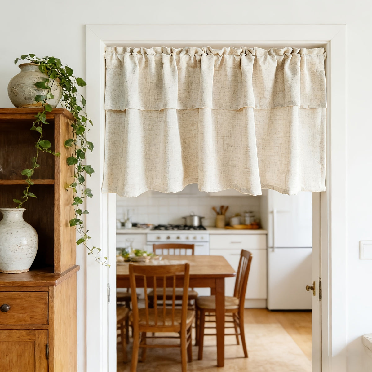 Rideau brise-bise beige bohème tamisant en polyester, hauteur moins de 160 cm