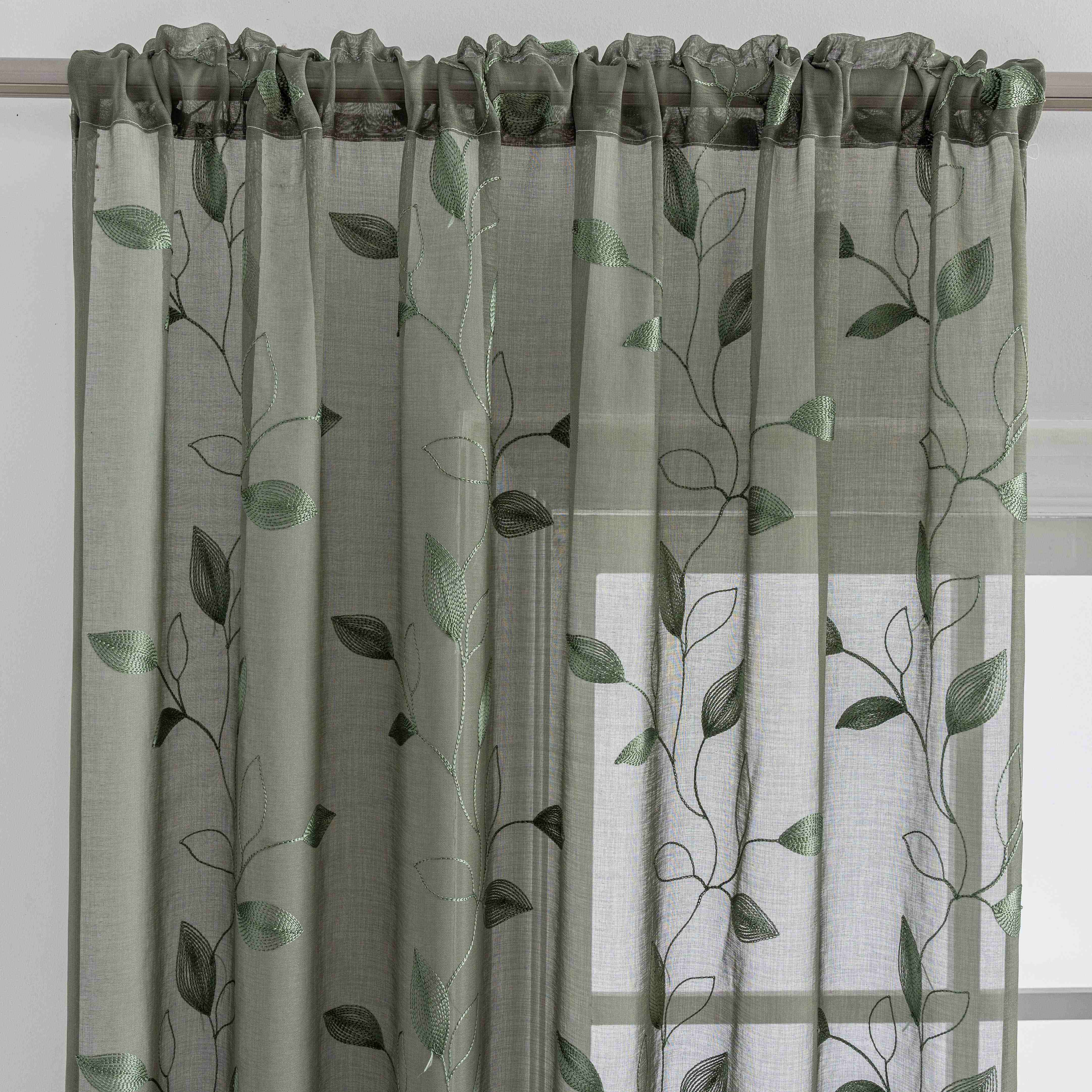 Rideaux voilage brodés feuilles style campagne chic (2 panneaux)