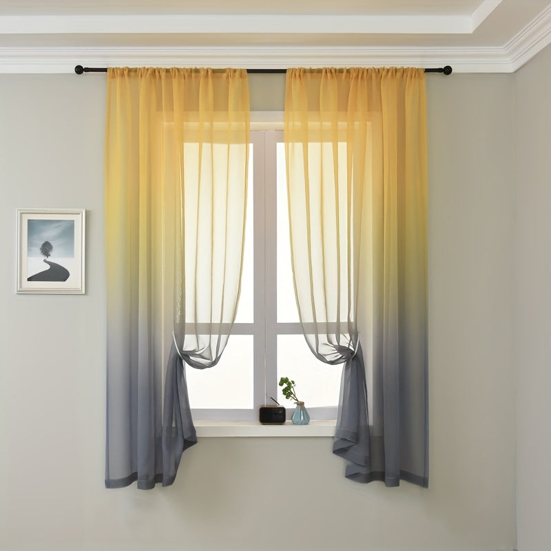 Rideau voilage dégradé jaune gris en tulle polyester pour fenêtre