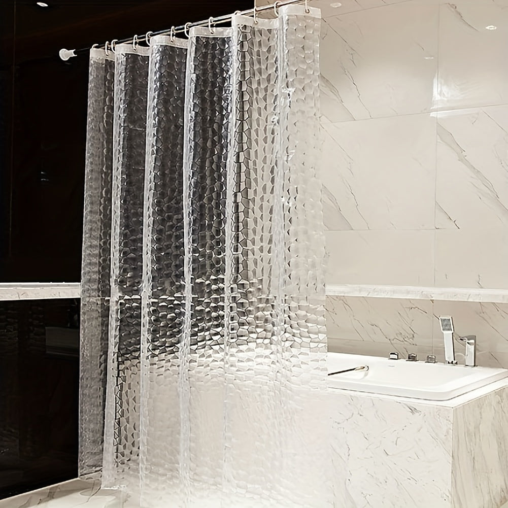 Rideau de douche en polyéthylène motif cubes d’eau semi-transparent