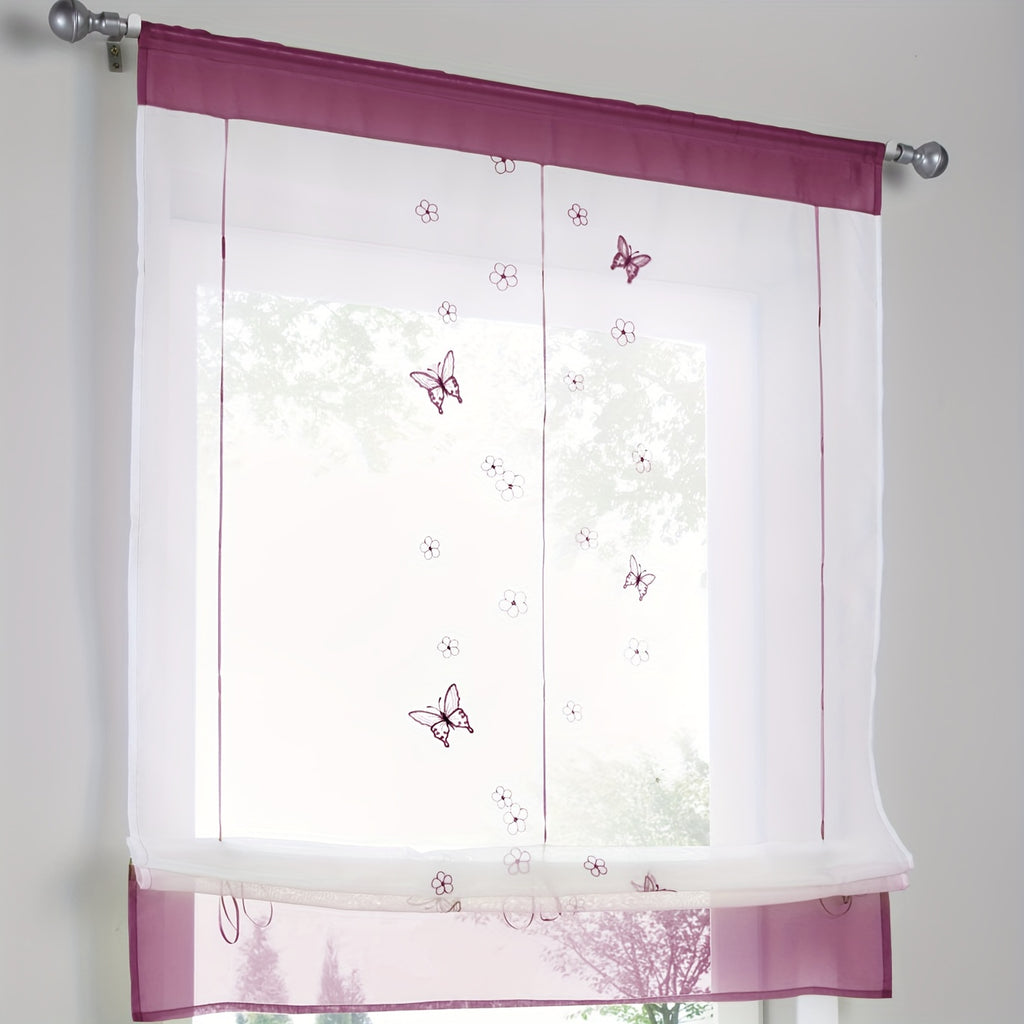 Rideau brise-bise à broderie papillon, violet