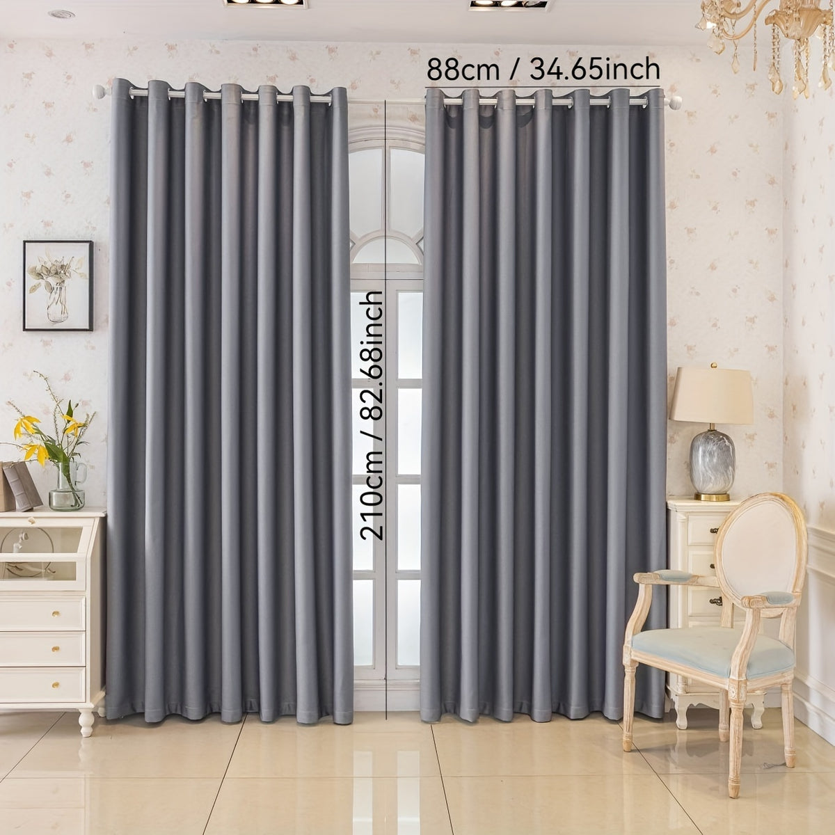 Rideaux occultants gris épais en polyester, largeur moins de 100 cm