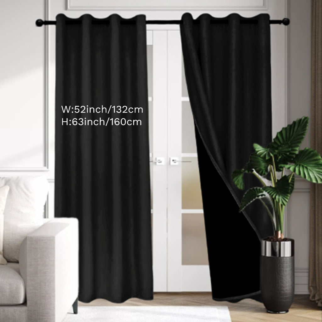 Rideau occultant thermique 100 % blackout à œillets en polyester, noir