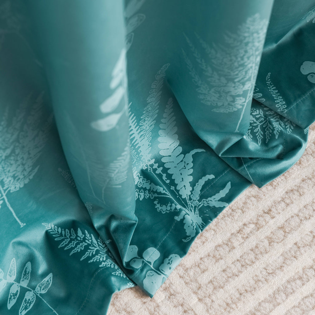 Rideau velours à œillets motif feuillage isolant thermique, bleu