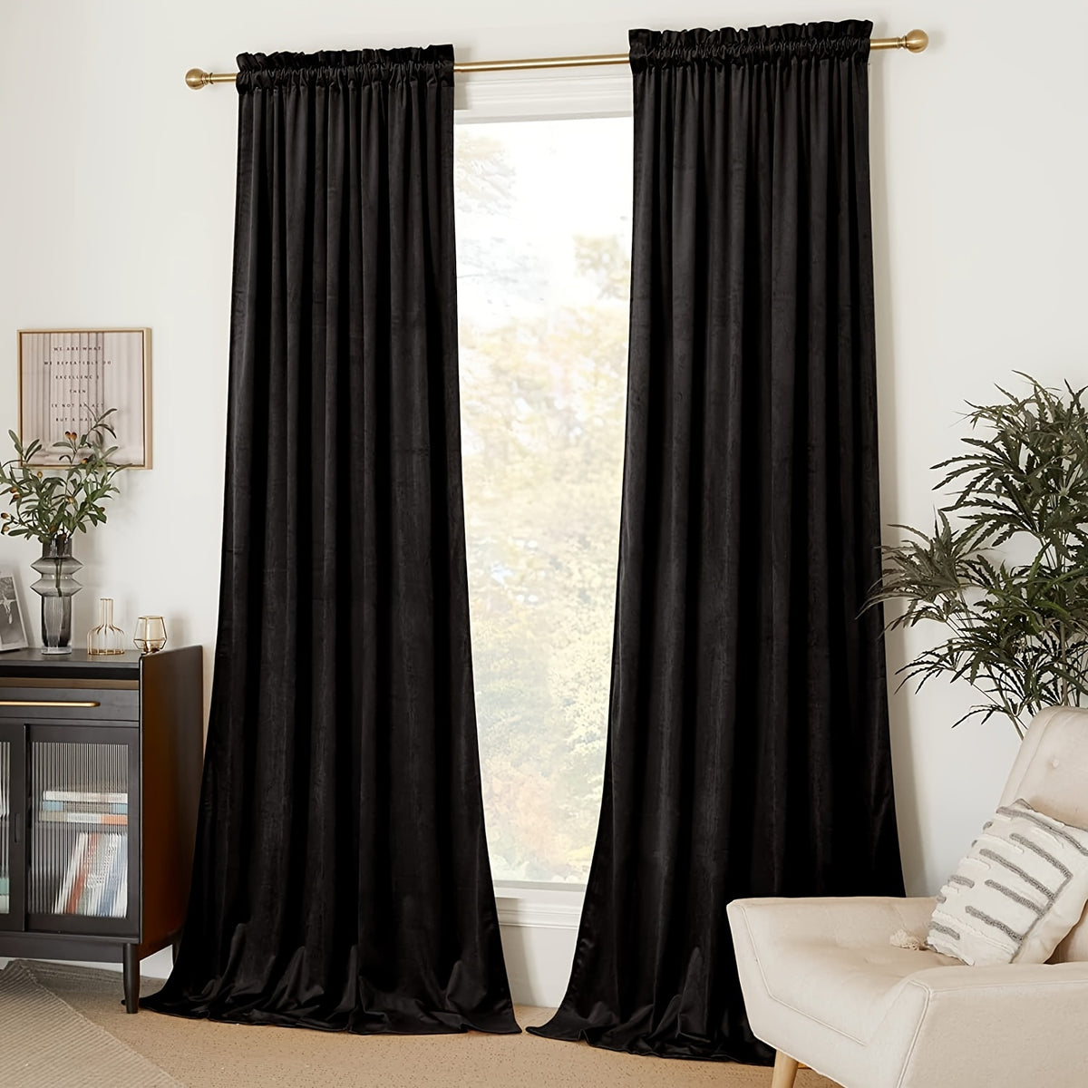 Rideau occultant en velours noir 100 % polyester, hauteur moins de 160 cm