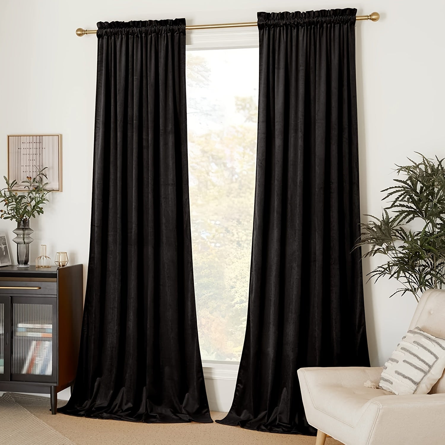 Rideau occultant en velours noir 100 % polyester pour chambre