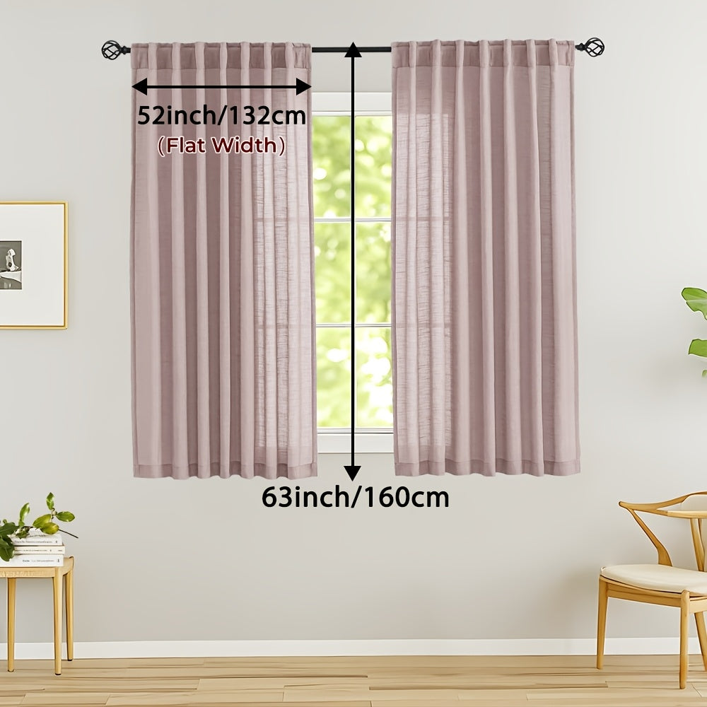 Rideaux voilage lin mélangé semi-transparents style classique (2 Panneaux)