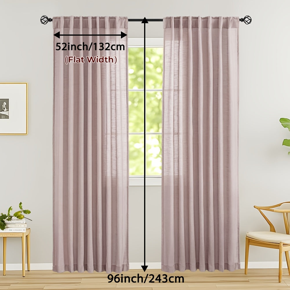 Rideaux voilage lin mélangé semi-transparents style classique (2 Panneaux)