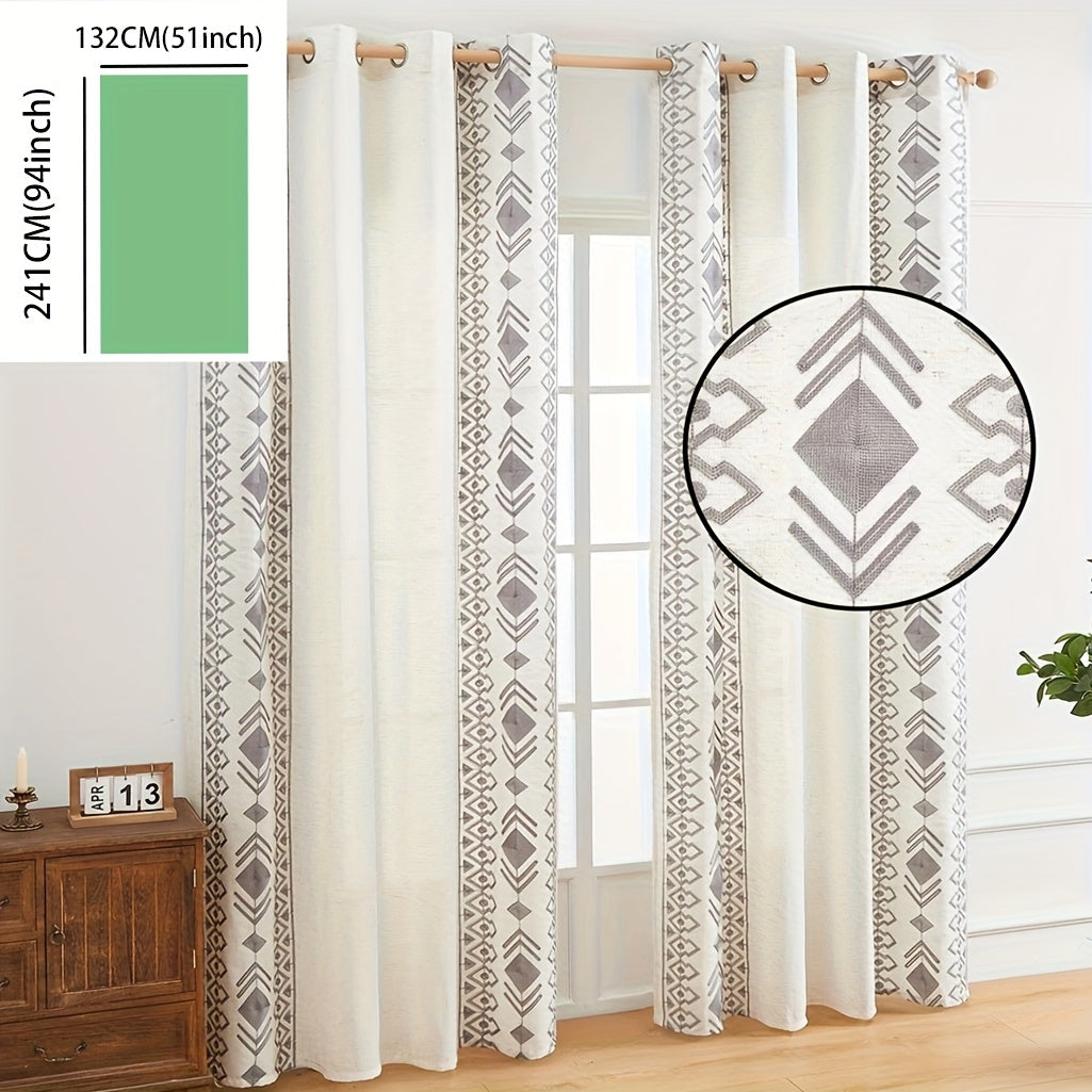 Rideau bohème semi-transparent à œillets motif géométrique losanges