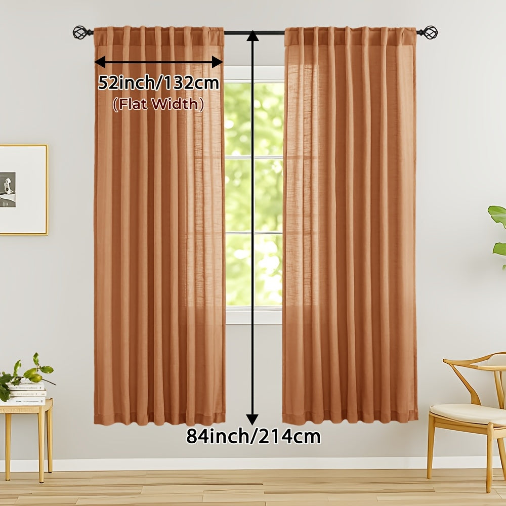 Rideaux voilage lin mélangé semi-transparents style classique (2 Panneaux)