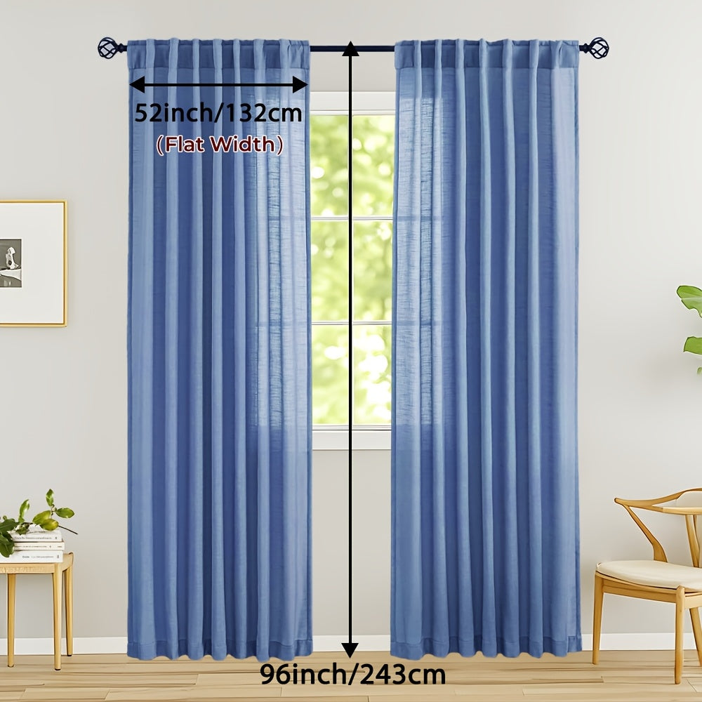 Rideaux voilage lin mélangé semi-transparents style classique (2 Panneaux)