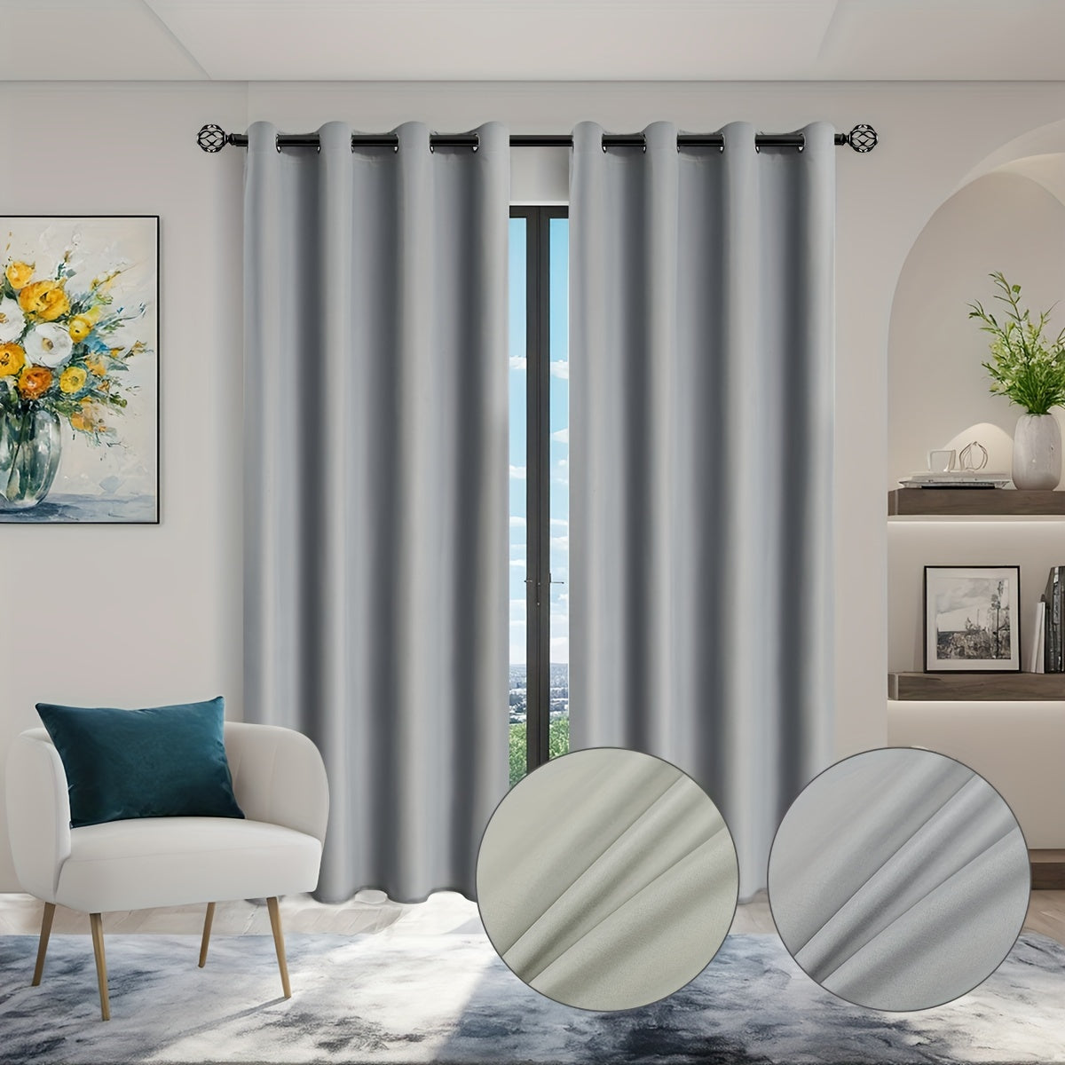Rideaux occultants thermiques avec œillets pour salon et chambre - 2 panneaux