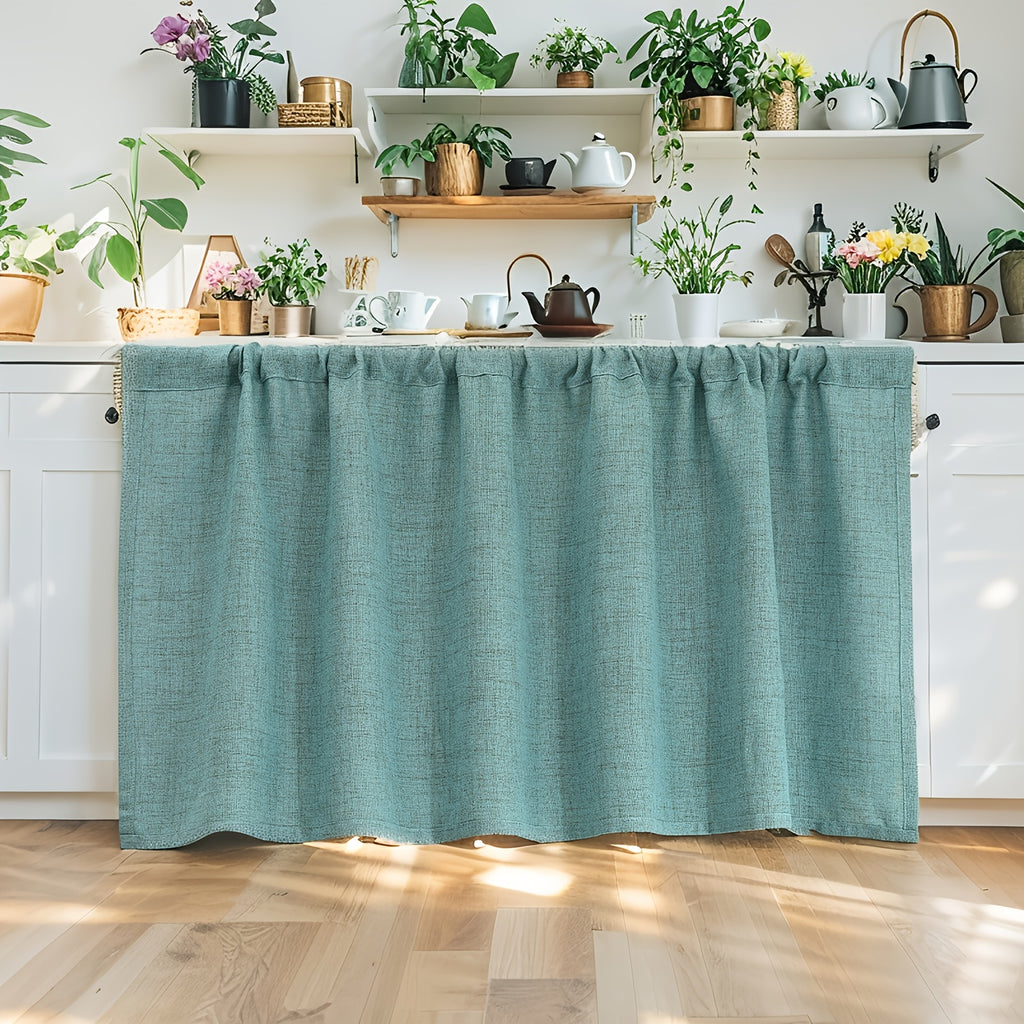 Rideau sous meuble uni style rural en polyester effet lin, bleu