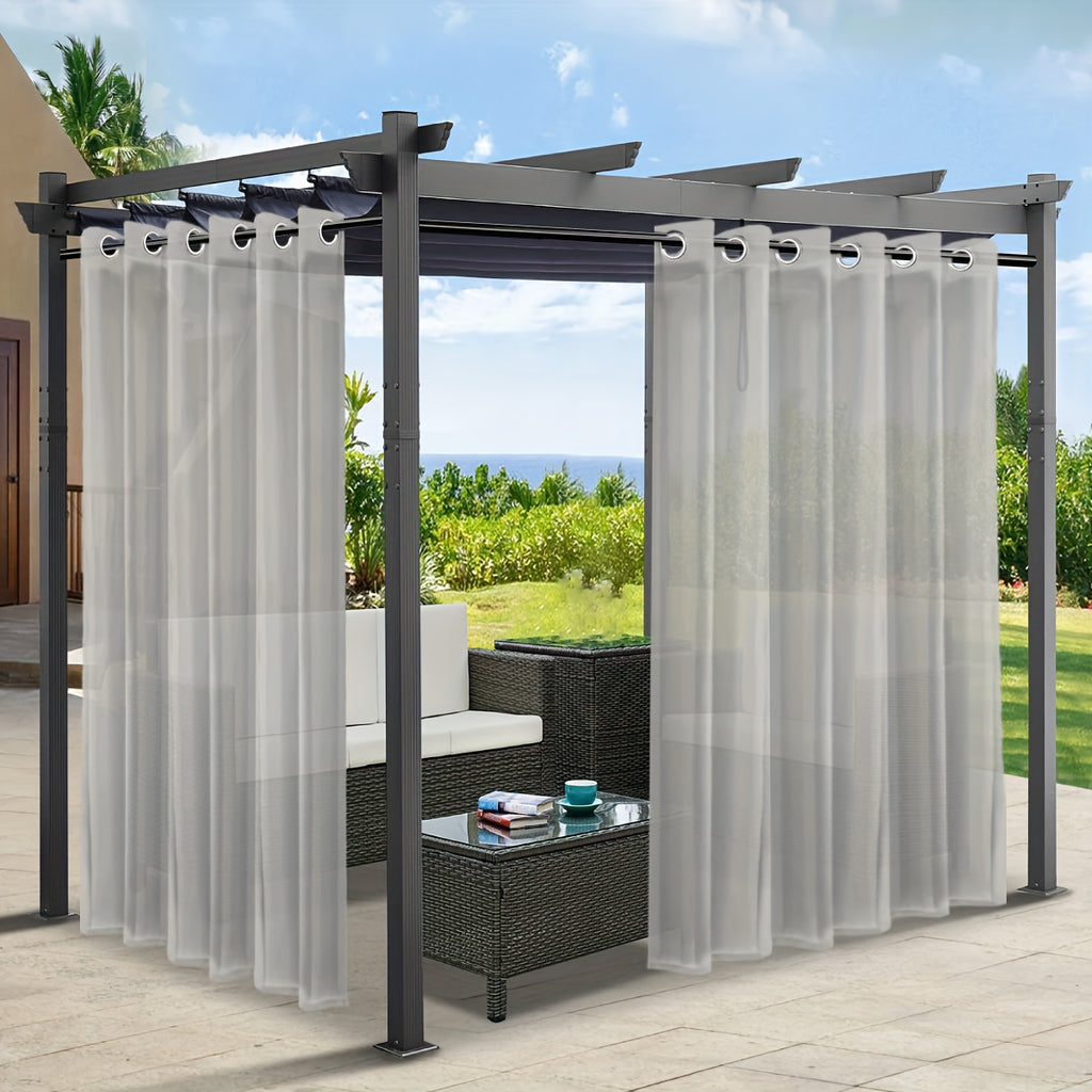 Rideaux voilage extérieur effet lin à œillets pour pergola (2 panneaux, argent