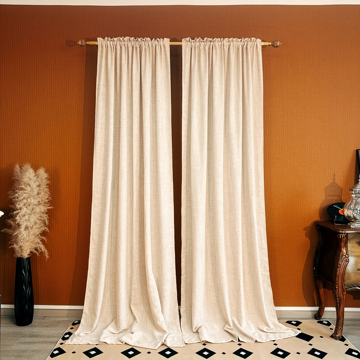 Rideaux tamisants effet lin unis en polyester pour salon et chambre (2 panneaux)