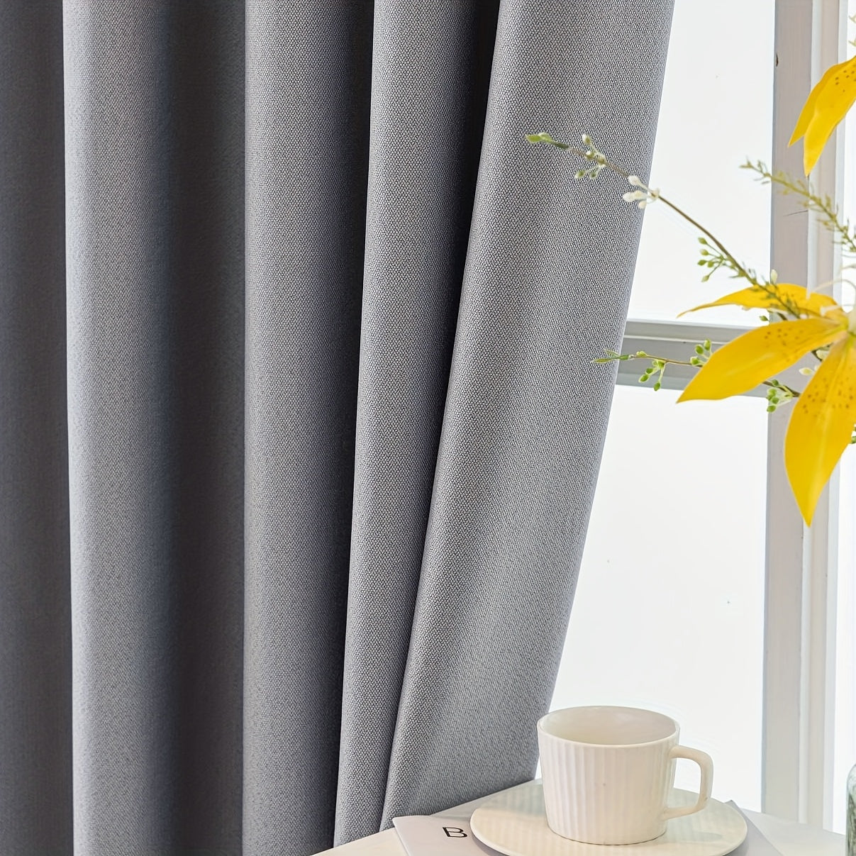 Rideaux occultants gris en polyester pour chambre et salon (2 panneaux)