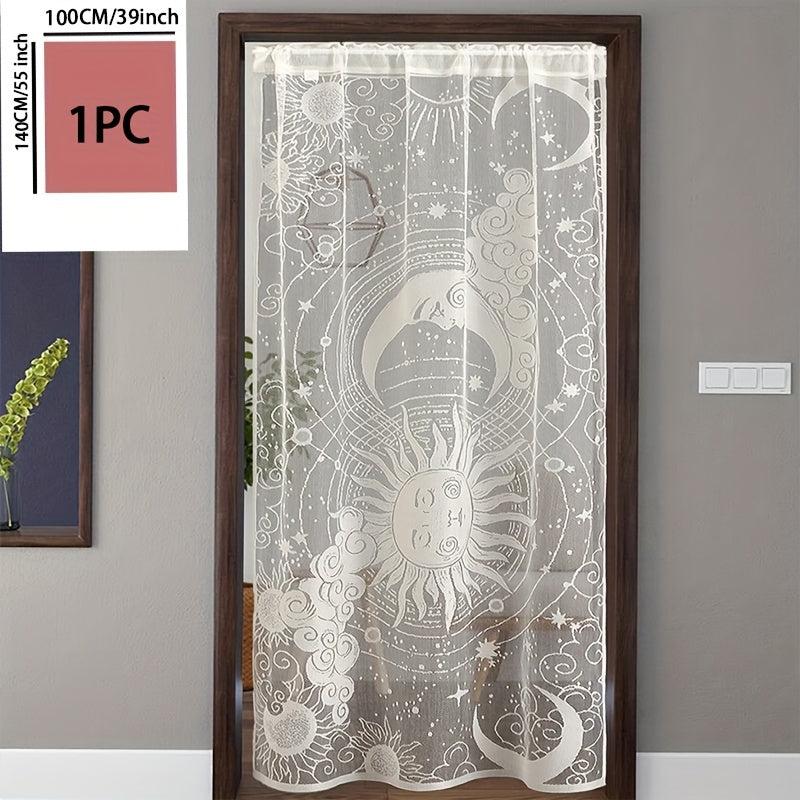 Rideau porte en dentelle soleil et lune semi-transparent en polyester