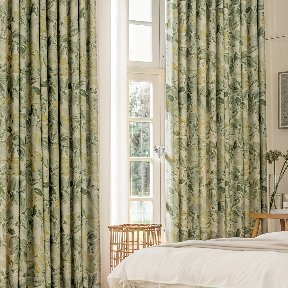 Rideaux tamisants imprimé feuilles vertes en polyester, largeur 140 à 199 cm