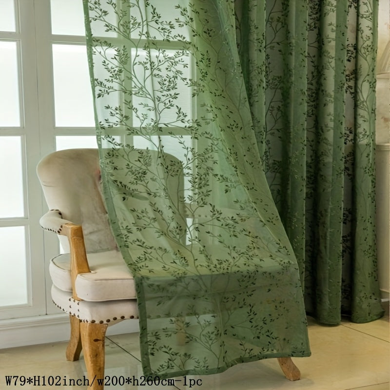 Rideau voilage vert jacquard à motifs branches style vintage