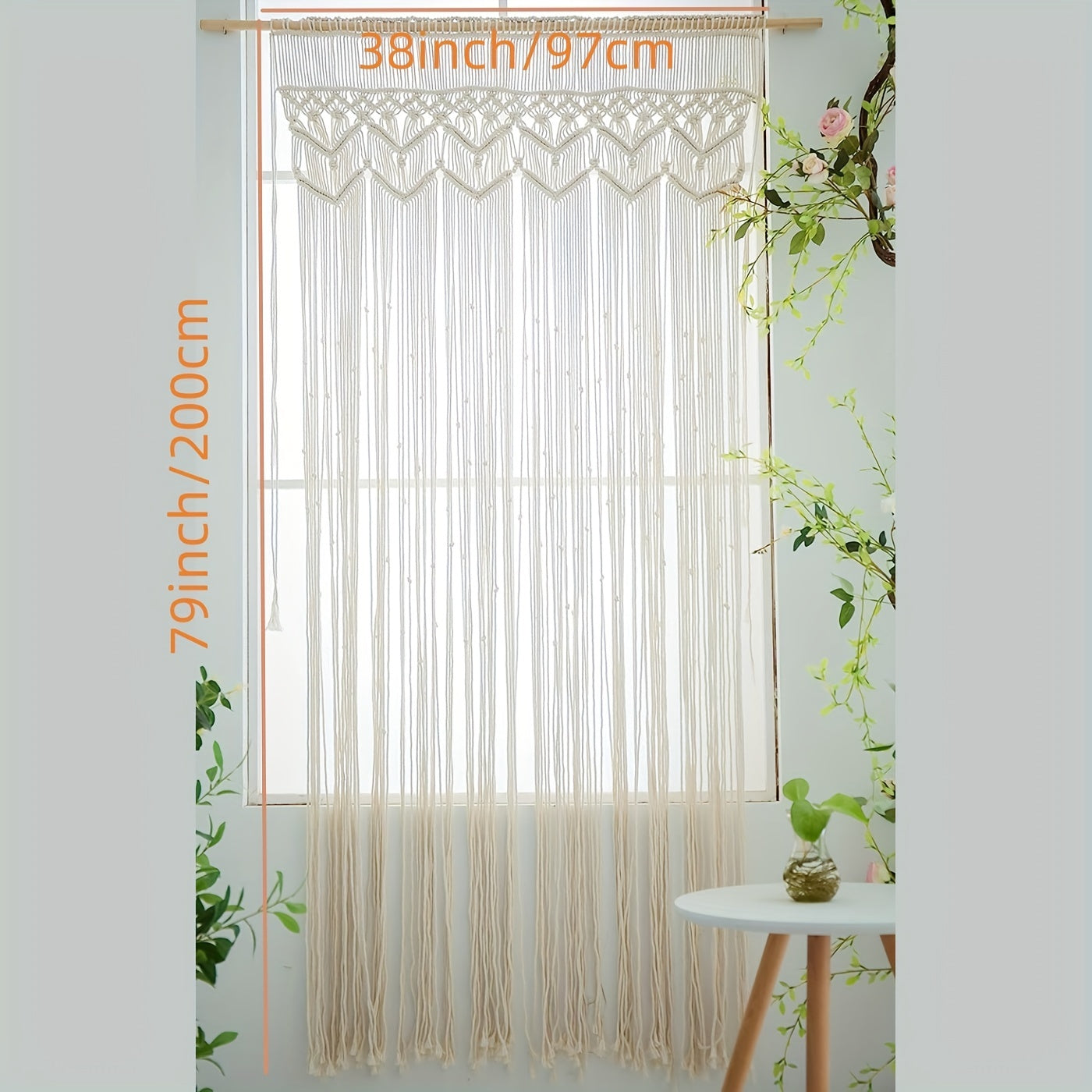 Rideau macramé bohème en coton ajouré pour porte ou fenêtre (1 panneau)