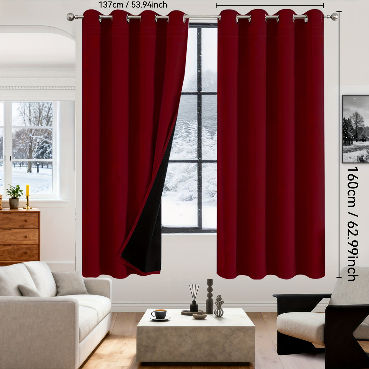 Rideaux occultants 100% blackout en polyester thermique (2 panneaux), rouge