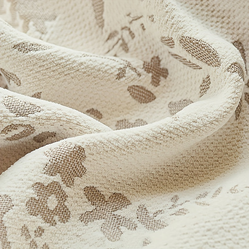 Rideau chenille jacquard crème à fleurs occultant 80 % pour salon