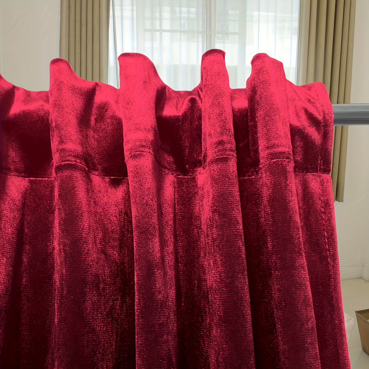 Rideaux courts en velours tamisant pour petite fenêtre et cuisine (2 p, rouge
