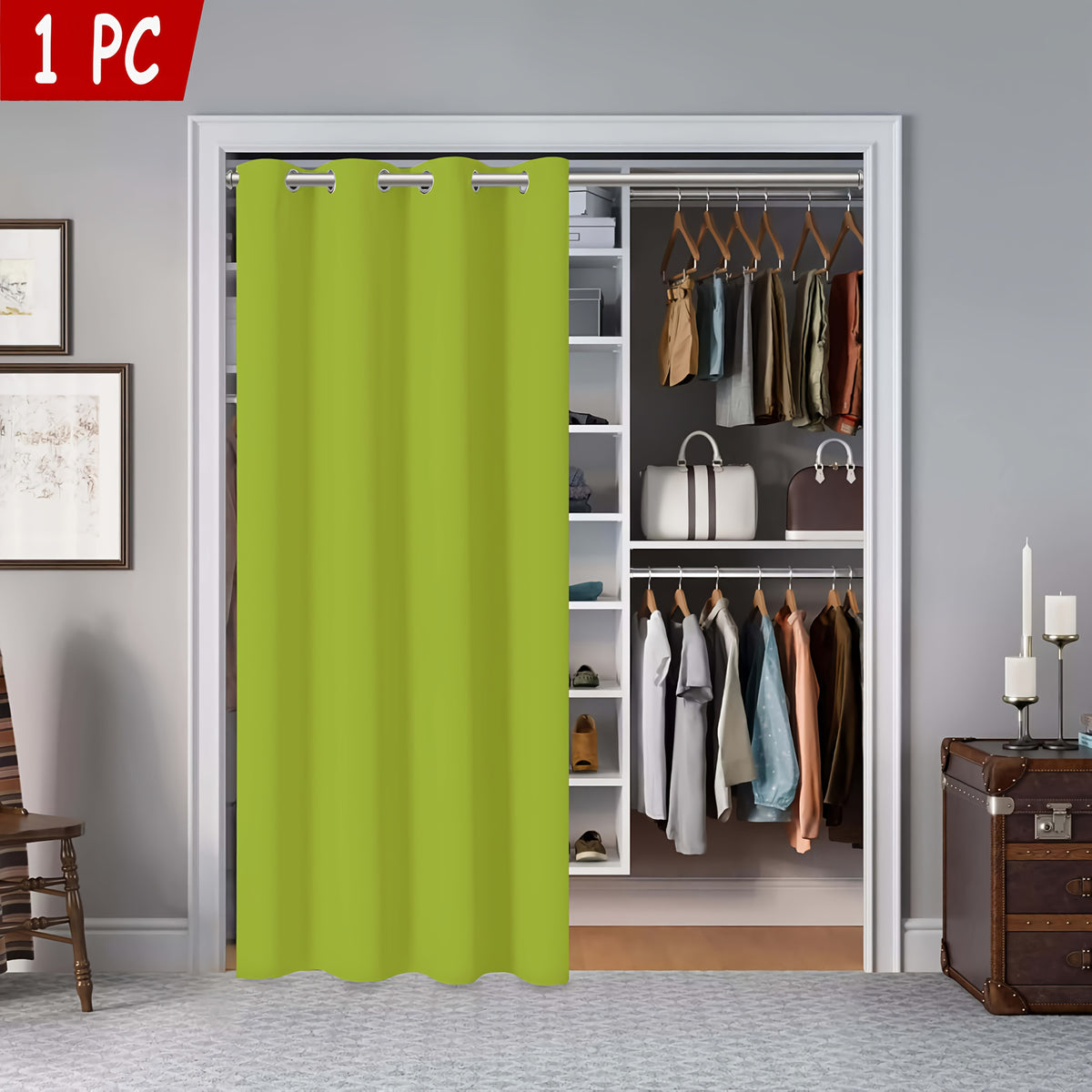 Rideau occultant thermique pour porte et placard en polyester à œillet, vert