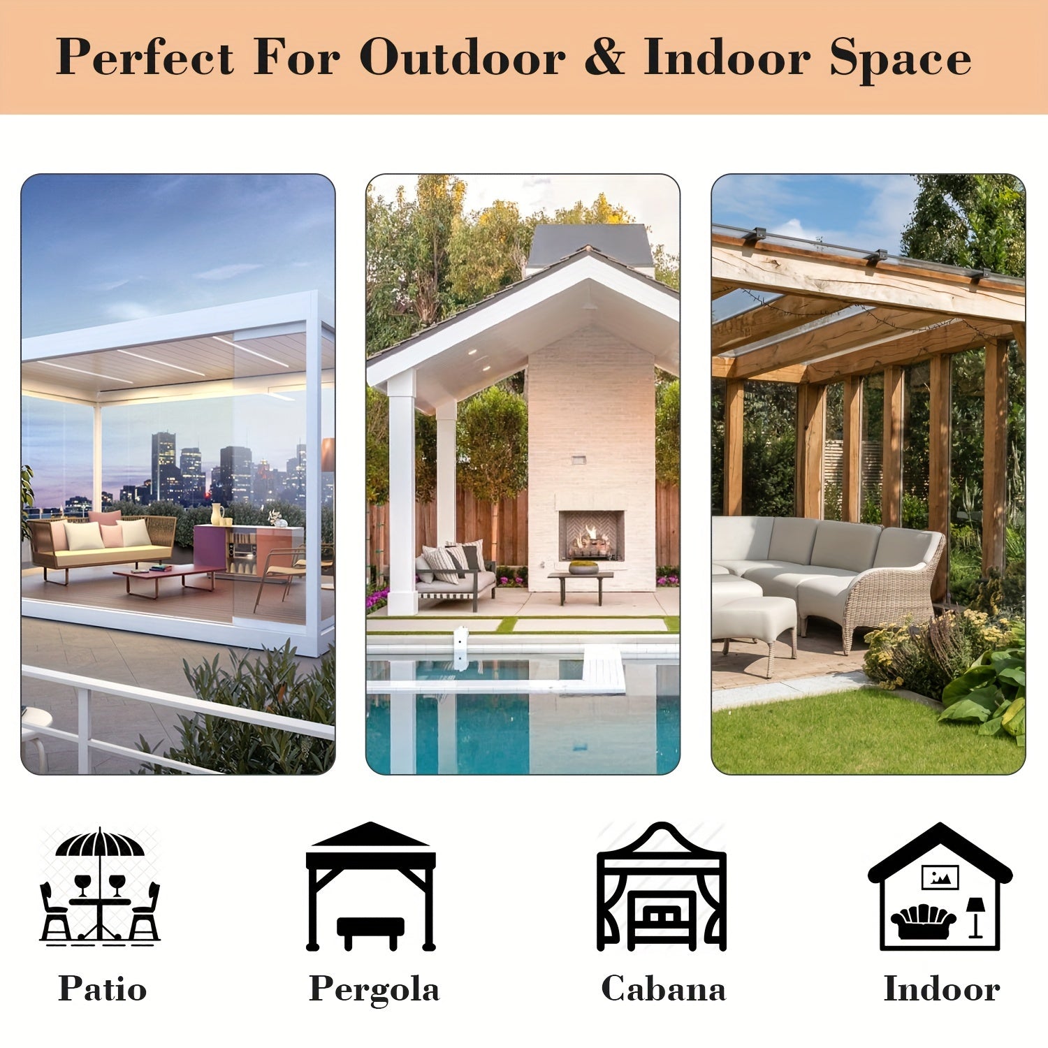 Rideaux extérieurs à œillets effet uni élégant pour pergola (2 panneaux)
