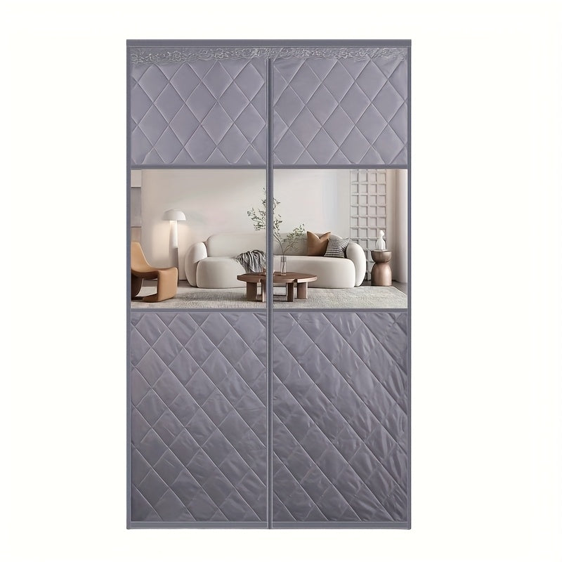 Rideau de porte isolant thermique matelassé avec fenêtre transparente magnétique