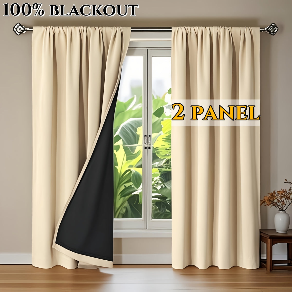 Rideaux occultants 100 % blackout à double panneau, largeur moins de 100 cm