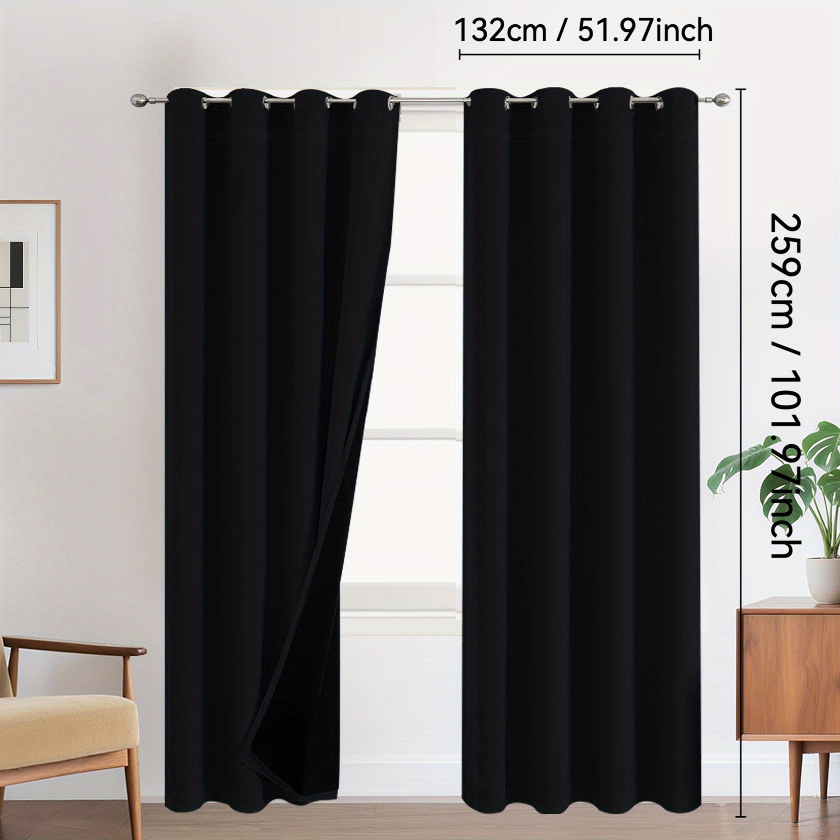 Rideaux occultants 100 % blackout à œillets – lot de 2 panneaux pour chambre et salon